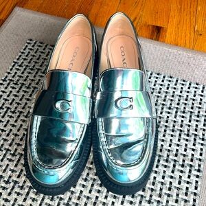 Coach LEAH Metallic Silver Loafer Platform Women’s Fashion Shoes Size 9